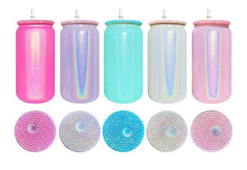 Rhinestone Lid Shimmer 16oz Glass Tumbler